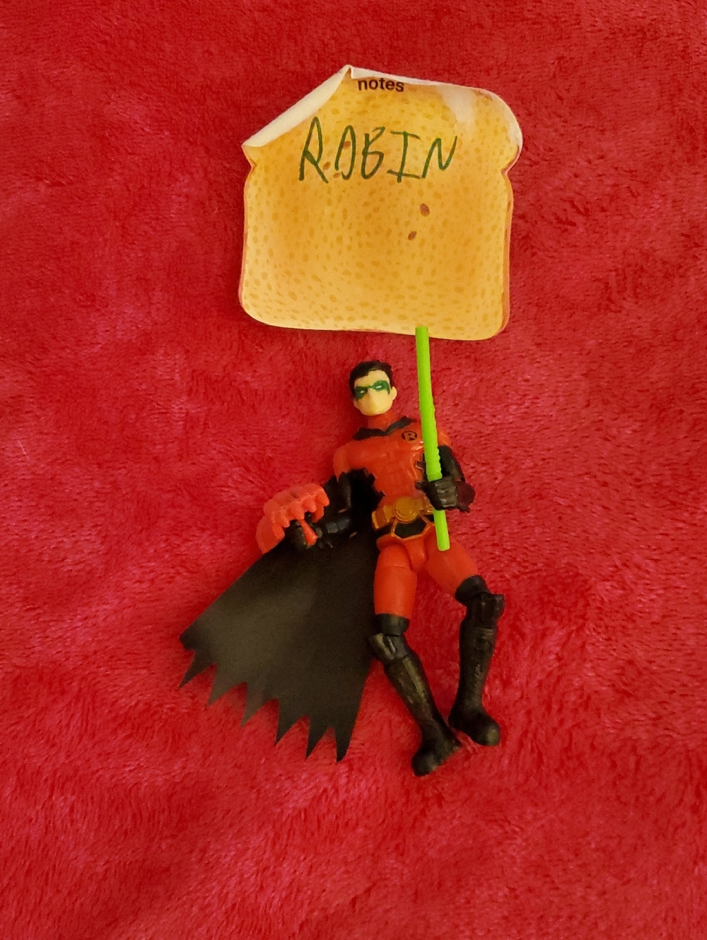 Spin Master DC Robin Action Figure with Cape and Green Staff - Red and Black